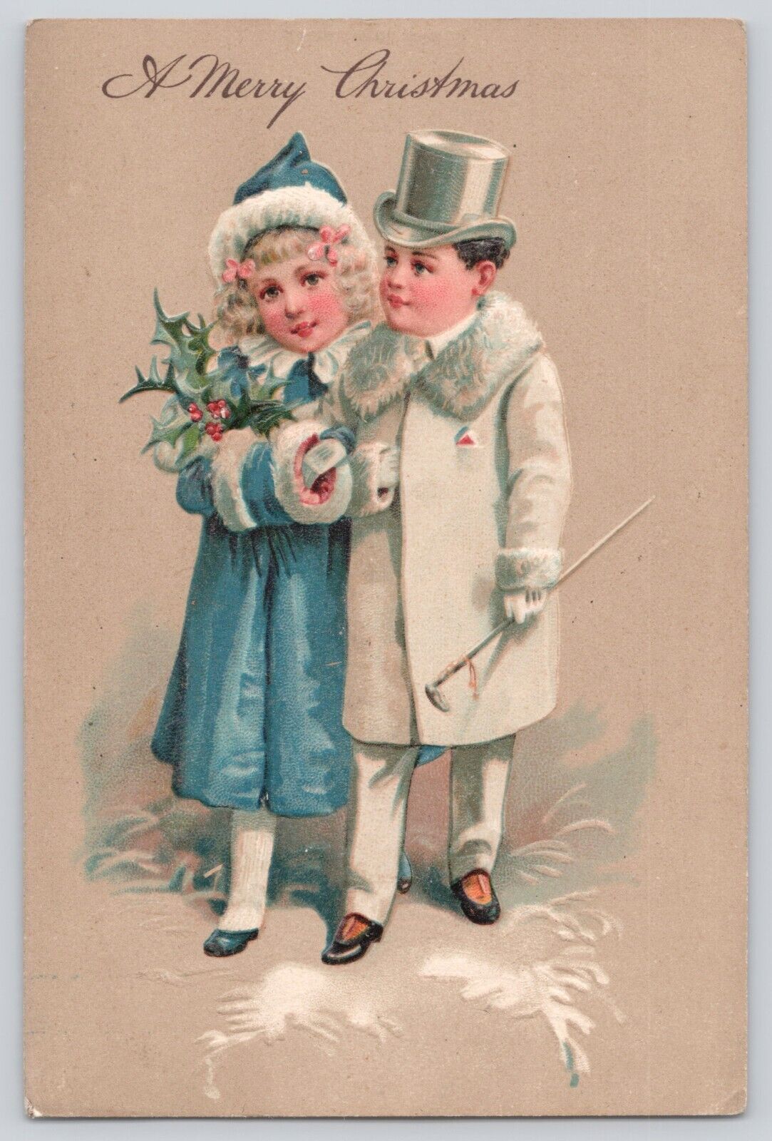 Postcard Christmas Young Lovers In Winter Fashion Walking Arm In Arm 1907