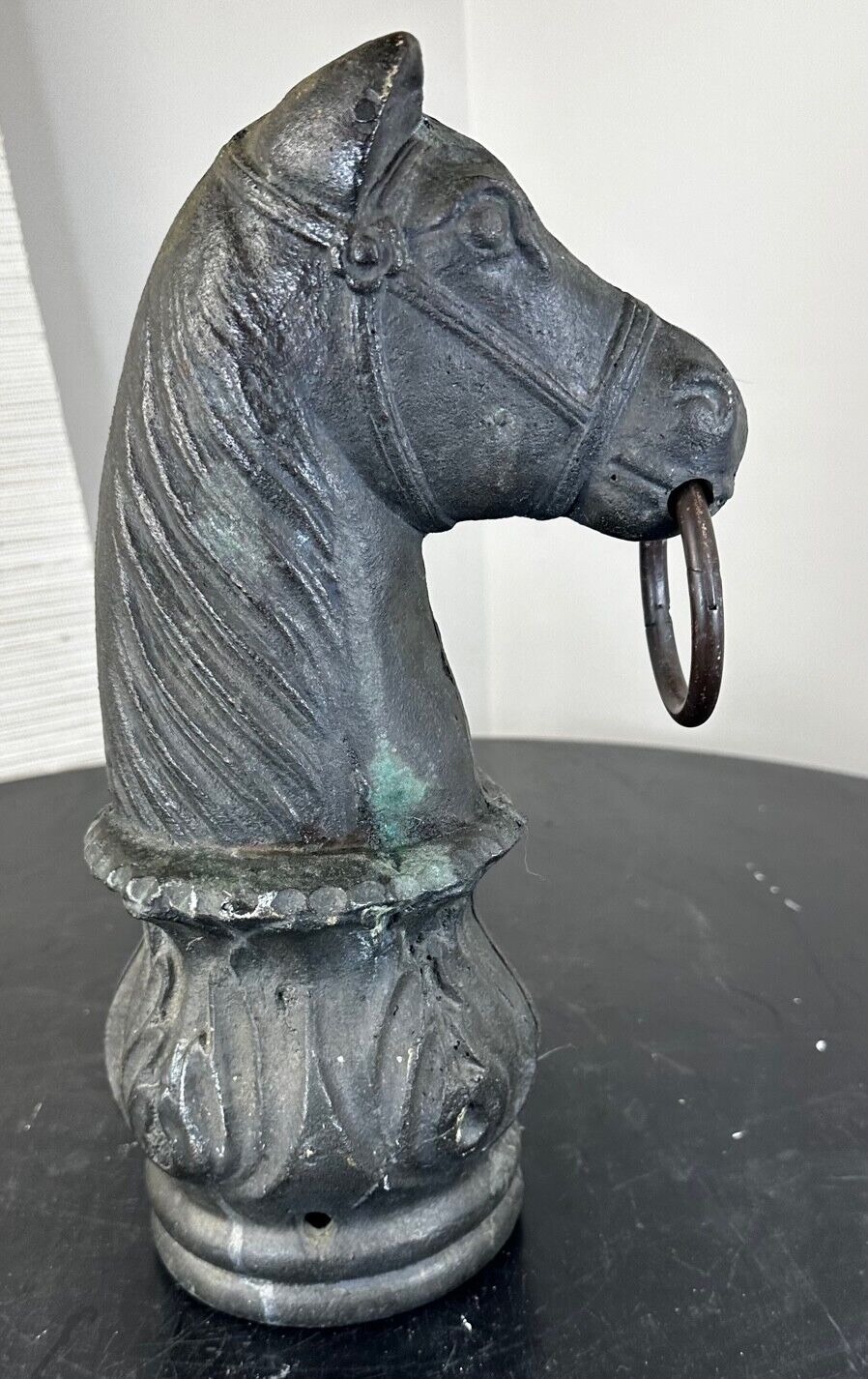 Vintage Antique CAST IRON HORSE HEAD HITCHING POST - 17.34 LBS  BLACK