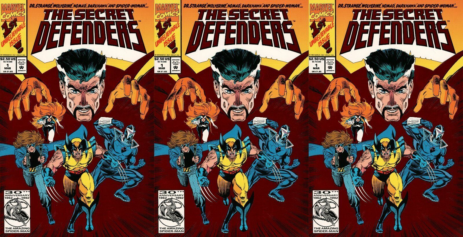 Secret Defenders #1 Direct Edition Covers (1993-1995) Marvel Comics - 3 Comics