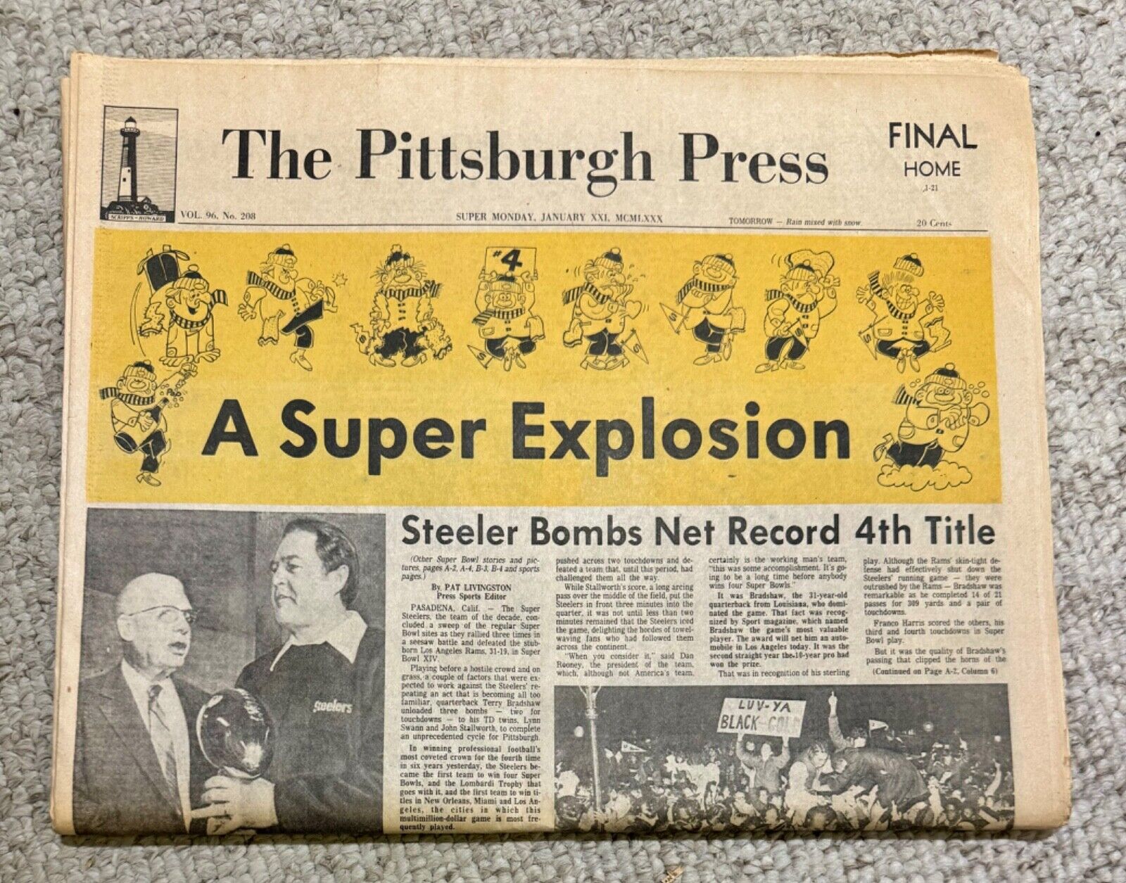 Pittsburgh Steelers Pittsburgh Press NFL Super Bowl Newspaper 1980 Complete