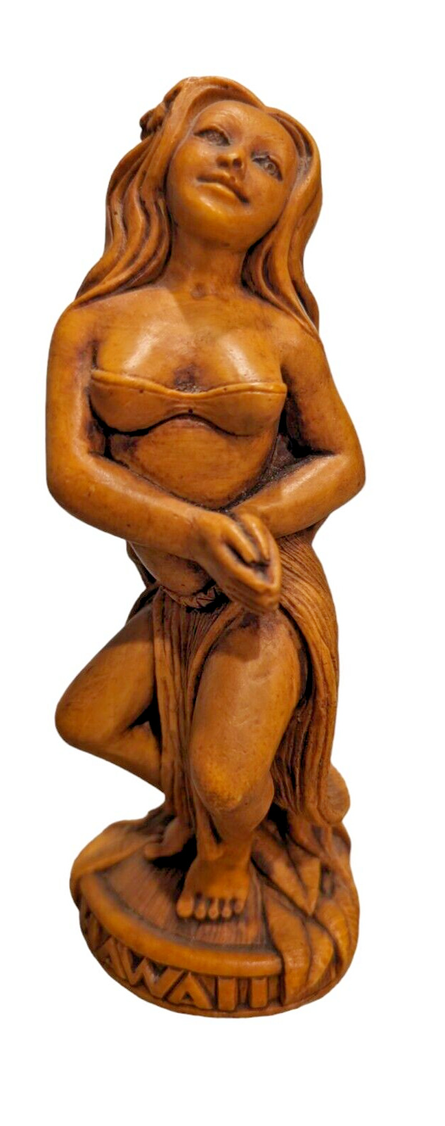 Vintage 1980s Hawaiian Hula Girl Figurine Hand Carved Hapa Wood Polynesian Decor