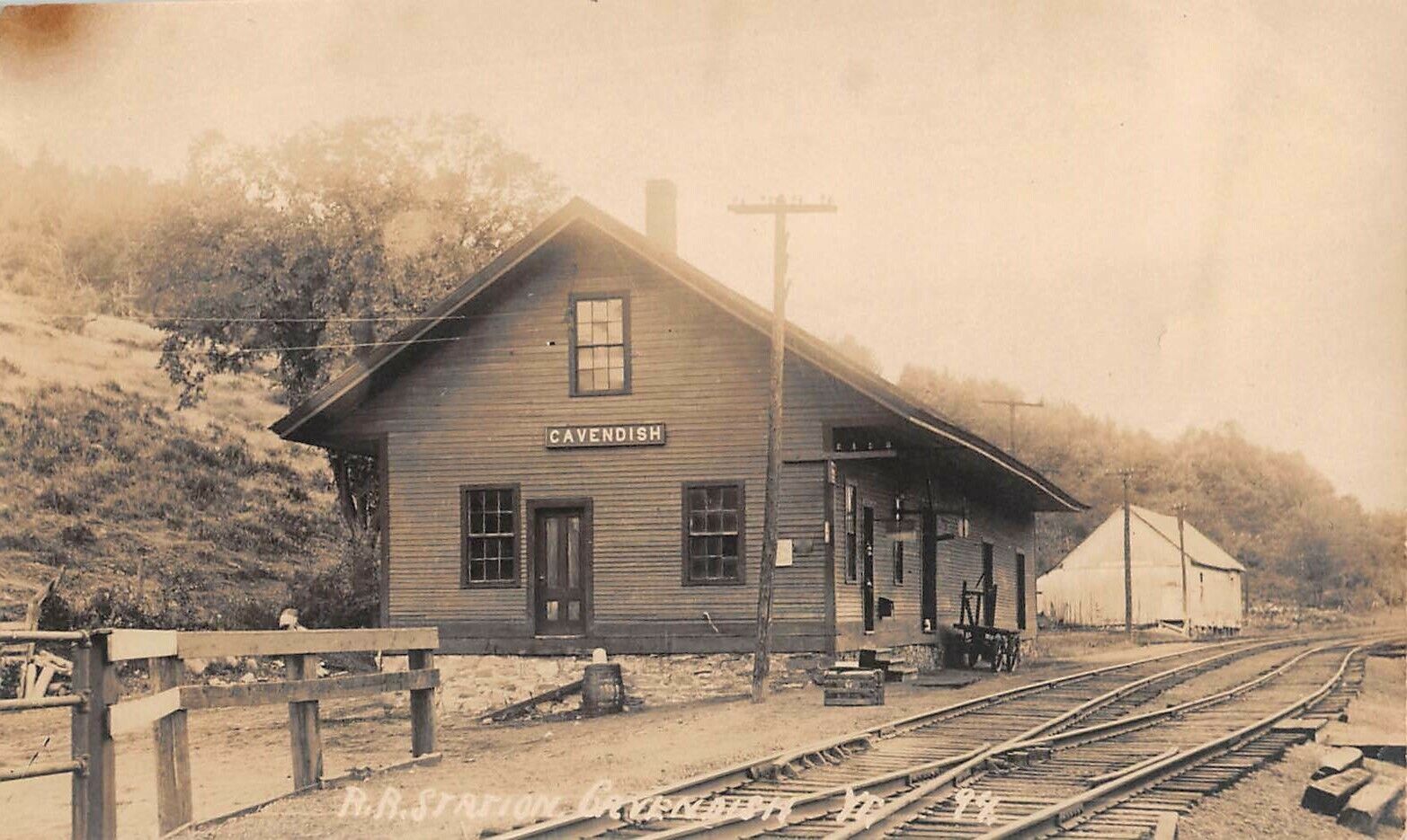 c.1910 RPPC RR Station Cavendish VT
