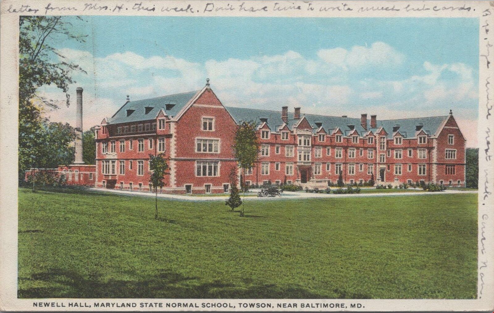Postcard Newell Hall Maryland State Normal School Towson Near Baltimore MD 
