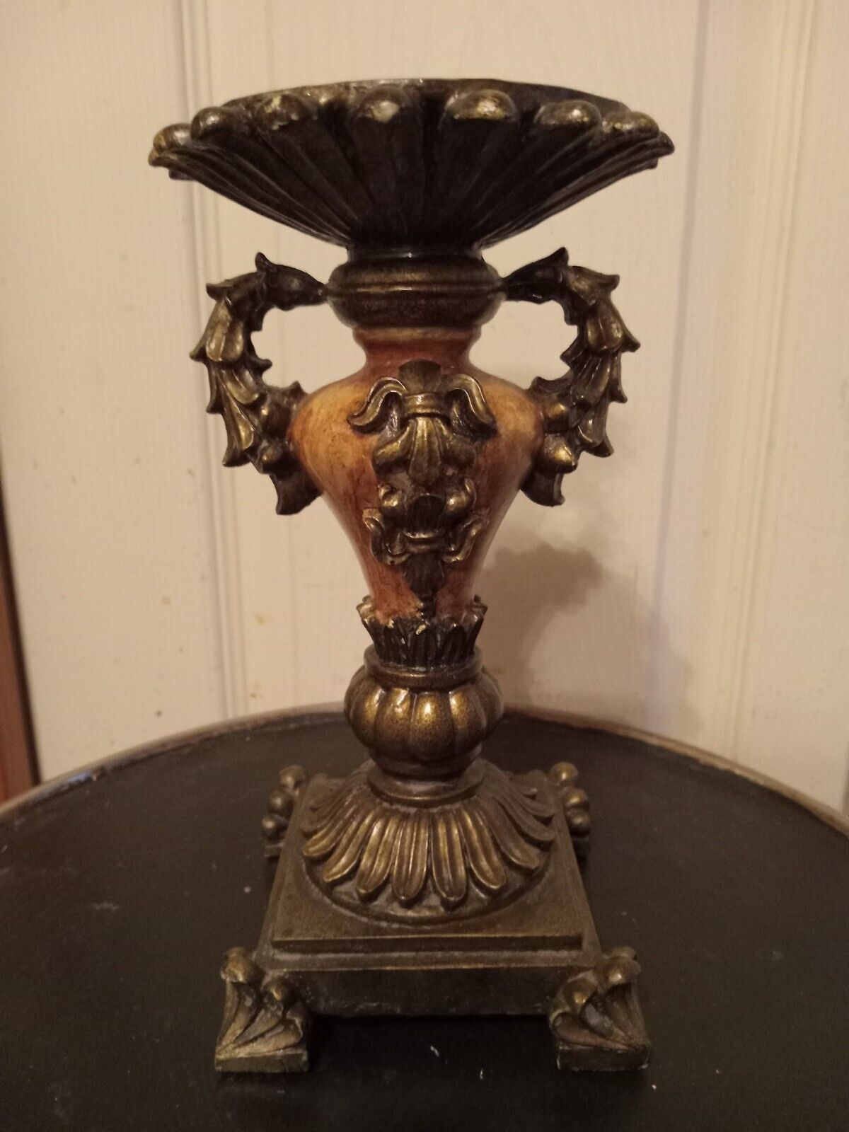 Vintage Ornate Faux Marble & Bronze Hollywood Regency Style Candle Holder 8\