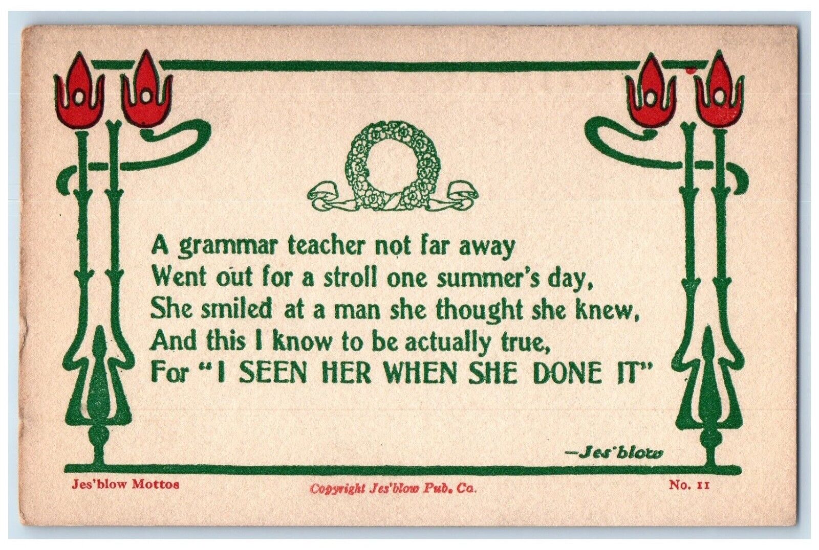 c1910's Jes'Blow Motto I Seen Her When She Done It Arts Crafts Antique Postcard