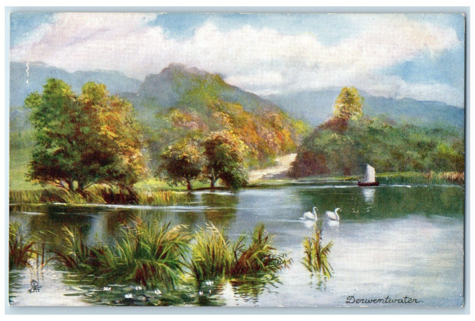 1906 Derwentwater Picturesque Lake Keswick England Oilette Tuck Art Postcard