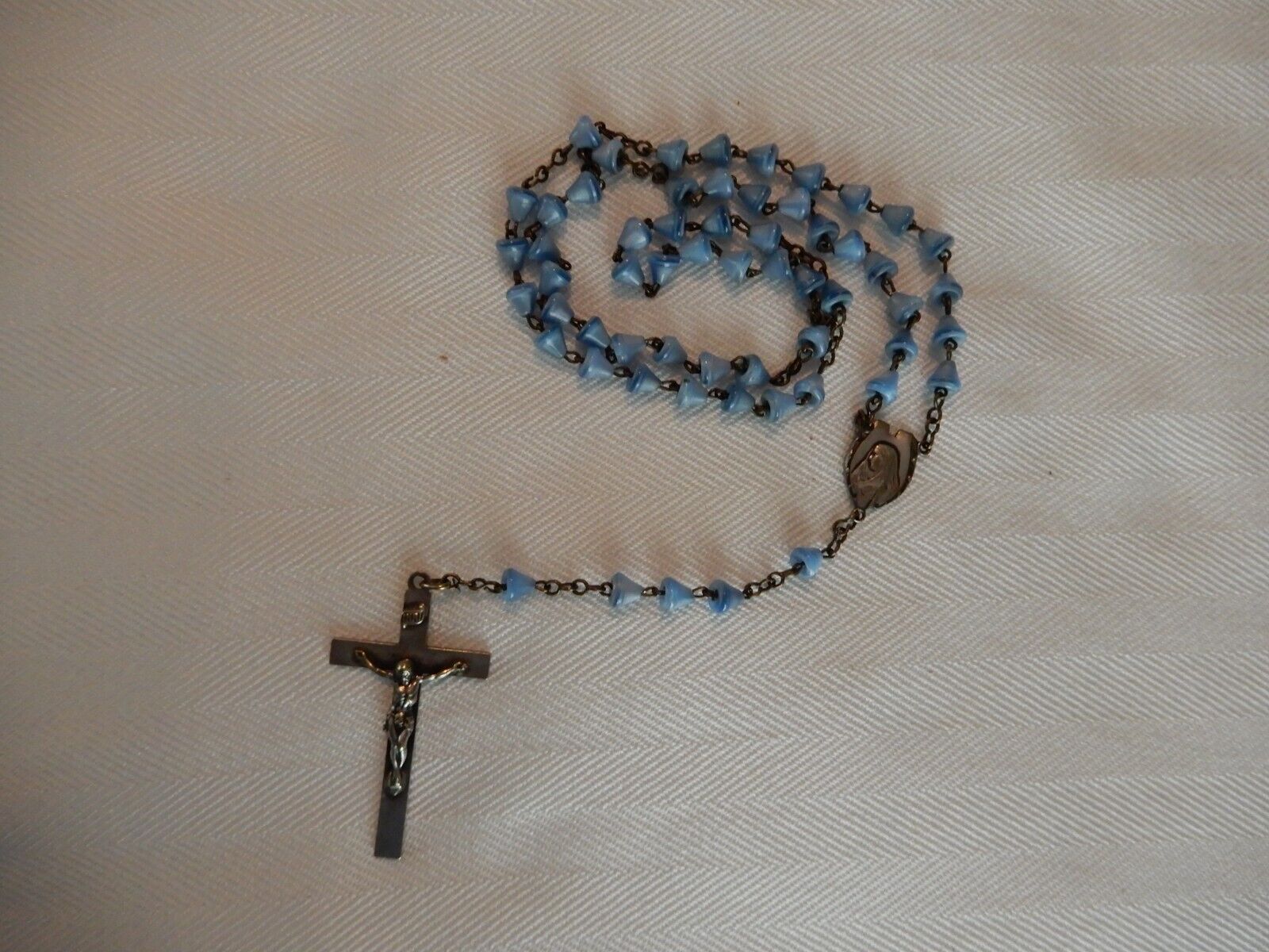 Vintage Roman Catholic Rosary Beads, Blue Glass Beads ~ 17\