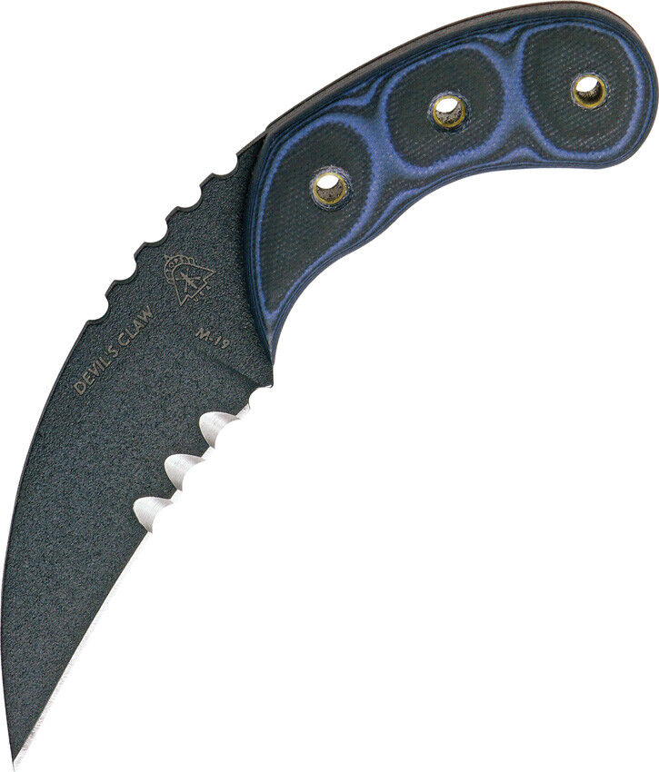 TOPS Devils Claw Fixed Carbon Steel Blade Black & Blue G10 Handle Knife DEVCL01