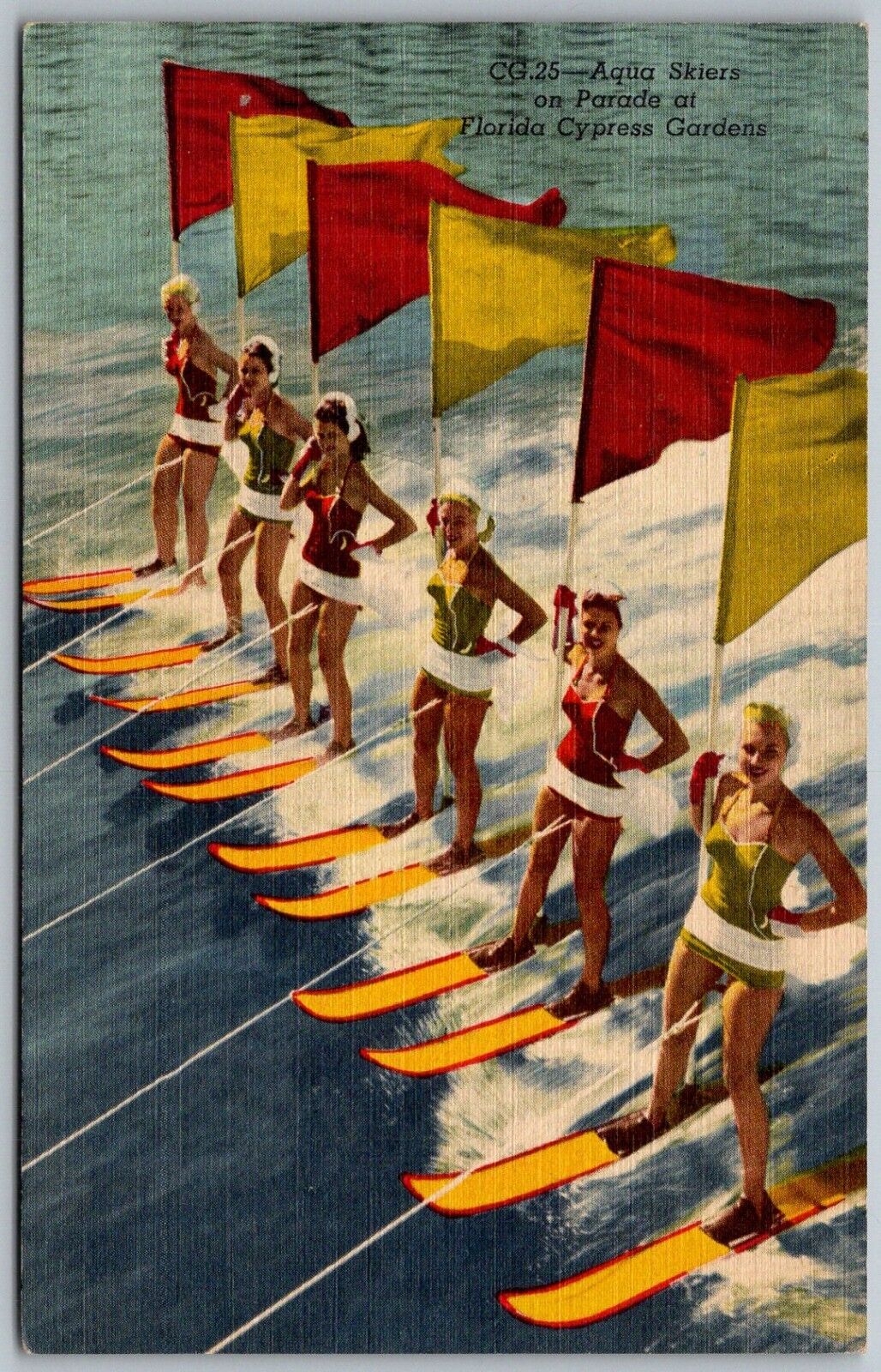 Cypress Gardens Florida 1940s Postcard Aqua Skiers On Parade