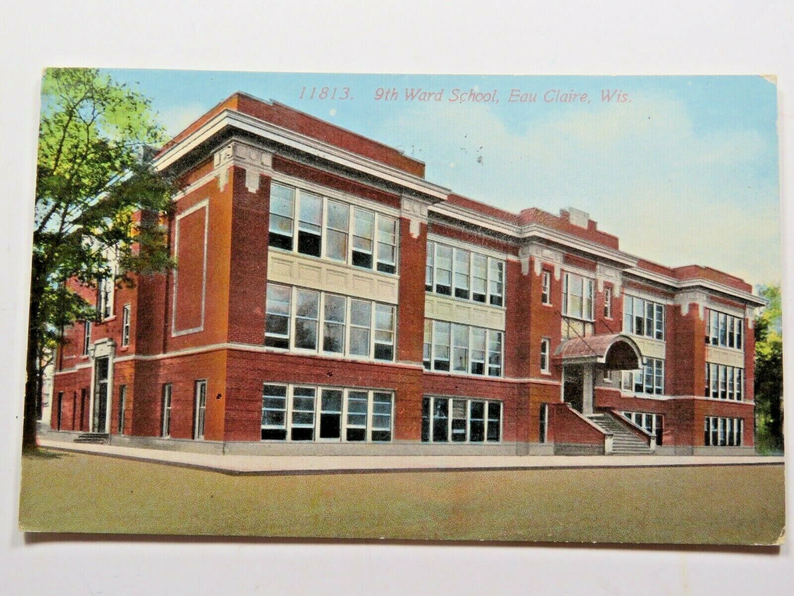 1916 Antique Postcard 9th Ward School Eau Claire WI Hand Tinted A5471