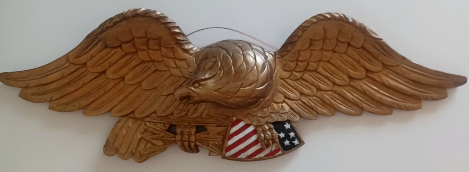 Vtg Carved, Gilded, and Painted Wooden Federal Eagle Wall Plaque Bellamy Style 