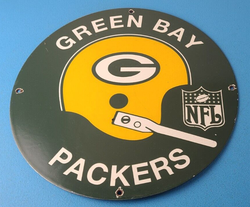 Vintage Green Bay Packers Sign - NFL Football Stadium Porcelain Gas Pump Sign