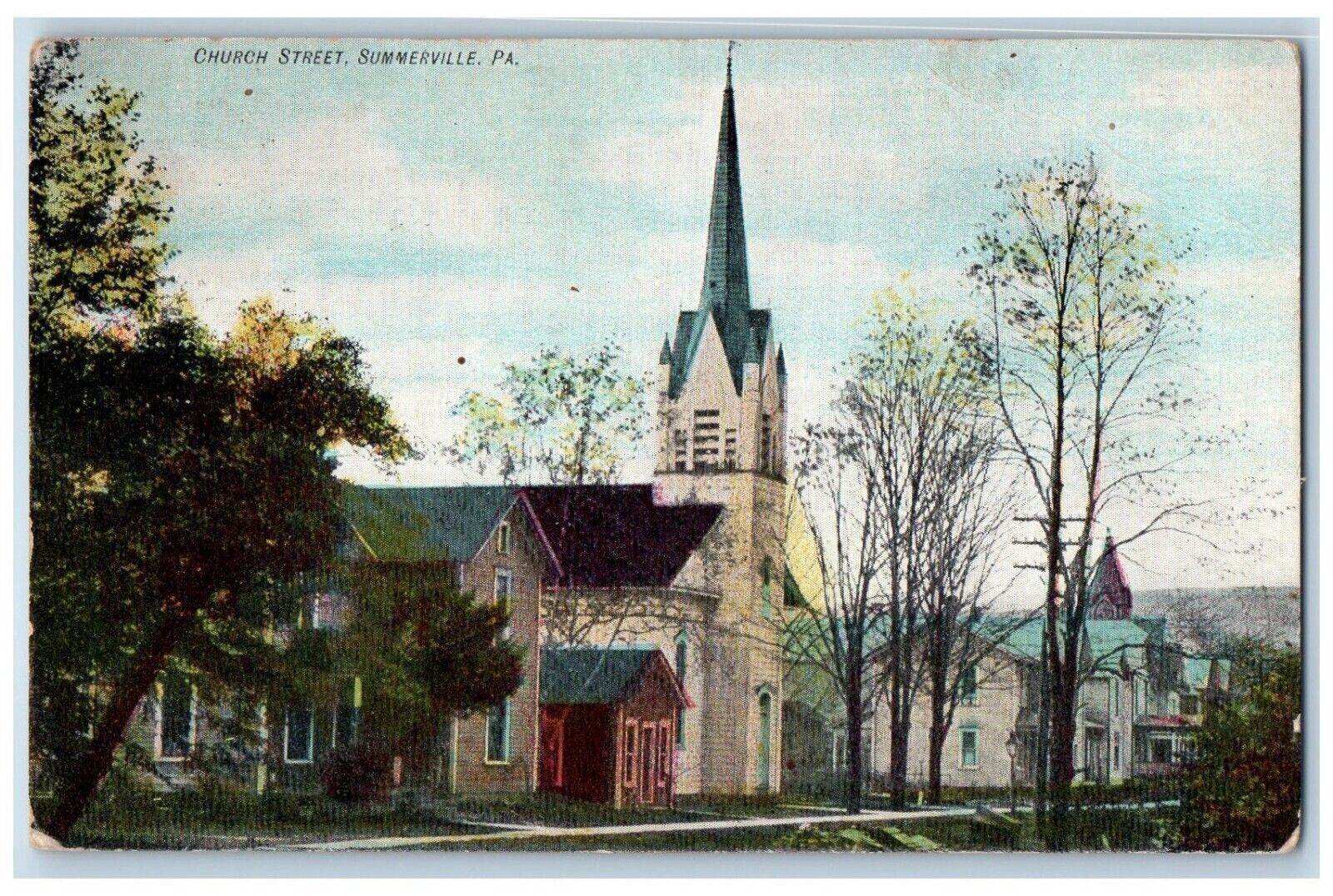Summerville Pennsylvania Postcard Church Street Exterior c1909 Vintage Antique