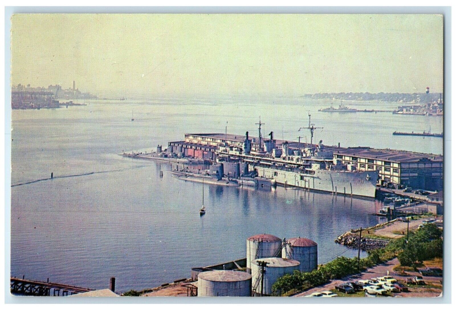 1966 Submarine Tender USS Fulton AS 11 At State Pier New London CT Postcard