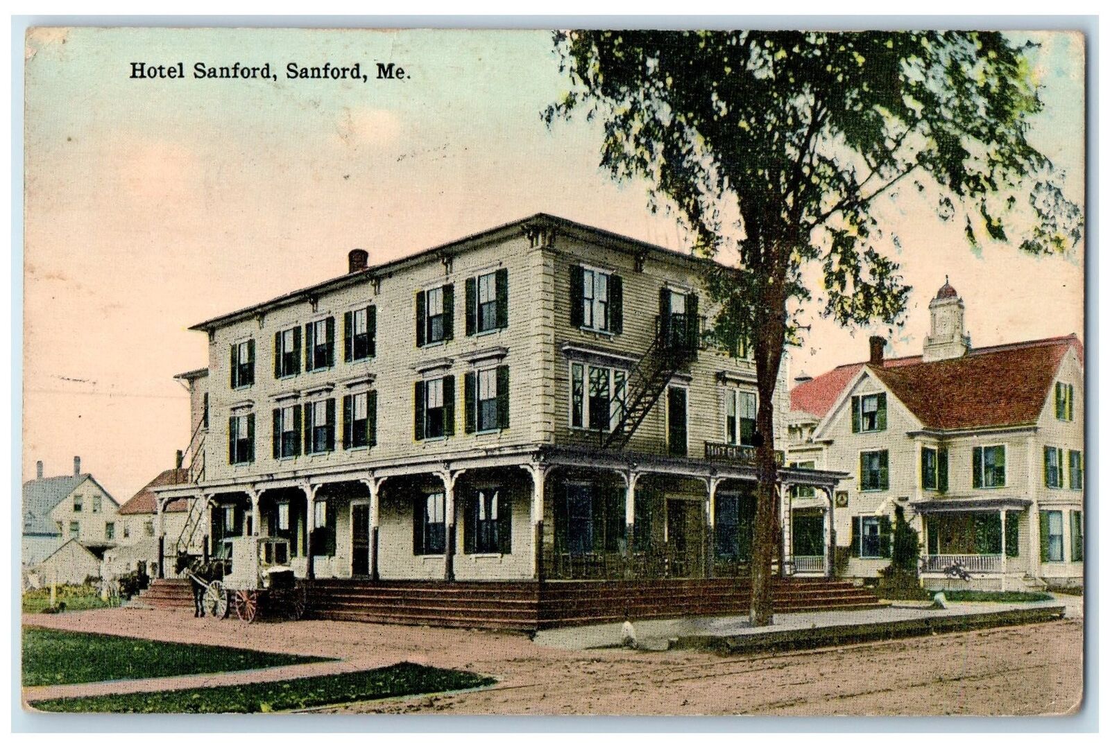 1918 Hotel Sandford & Restaurant Carriage Dirt Road Sandford Maine ME Postcard