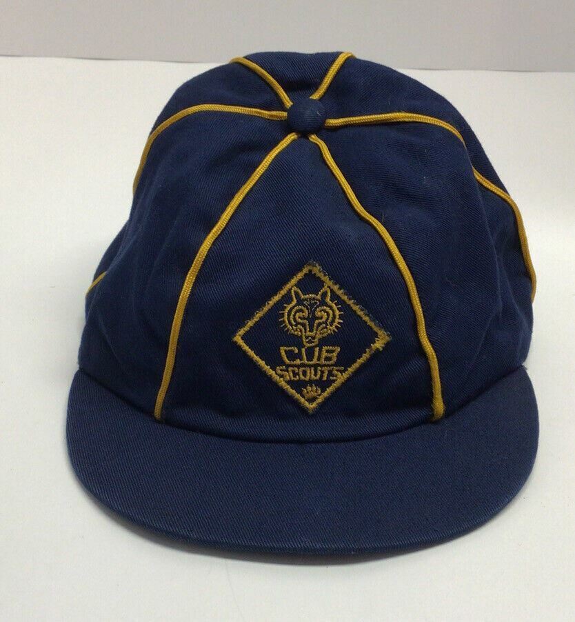 Vintage CUB SCOUTS BSA Blue Gold Uniform HAT Boy Scout Official Wolf Cap 