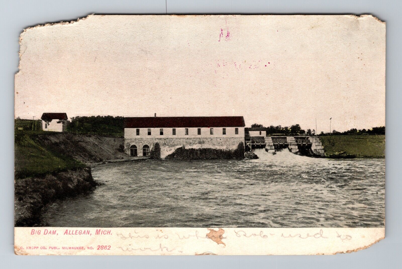 Allegan MI-Michigan, Big Dam, Spillway Vintage Souvenir Postcard