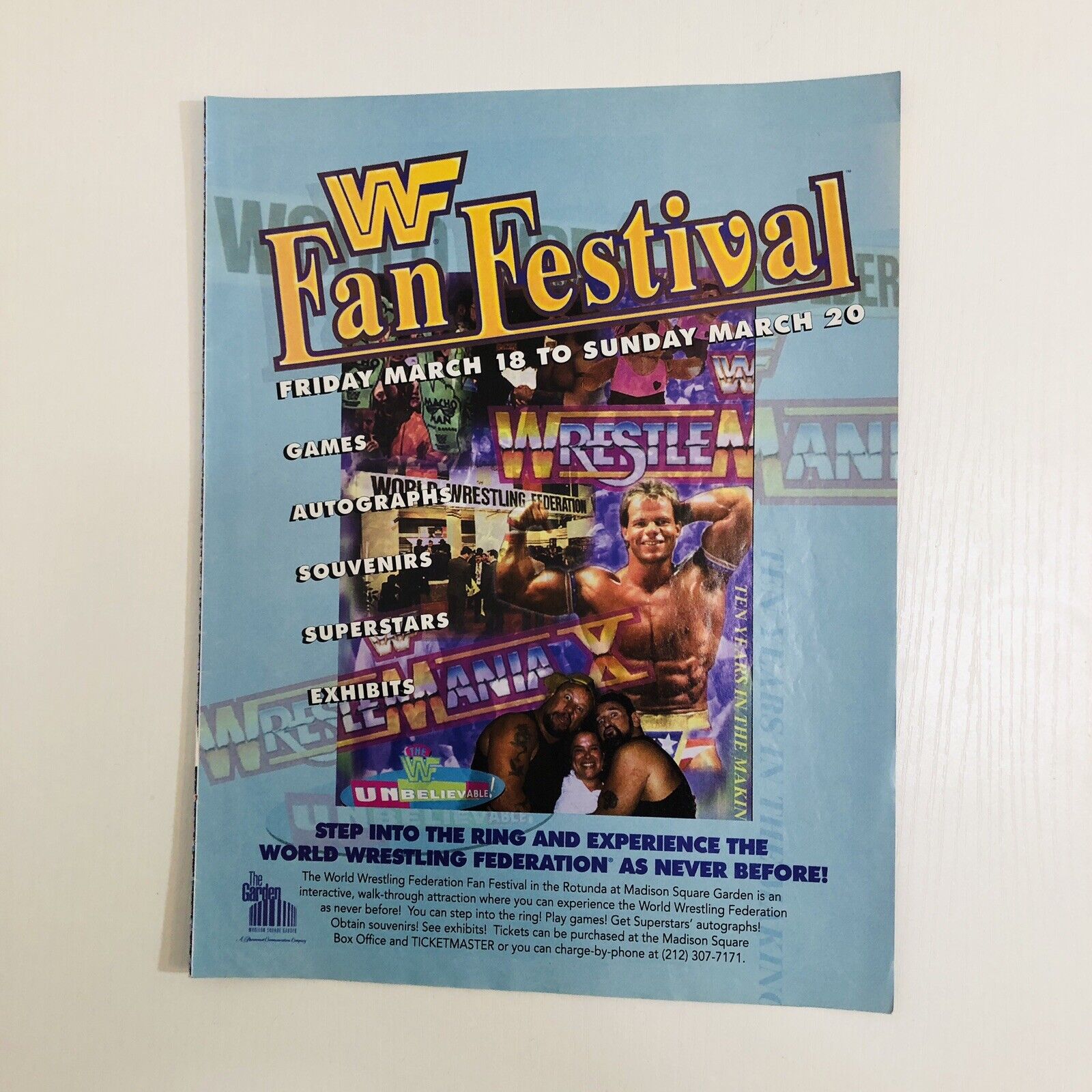 Original WWF Magazine Wrestlemania 10 Fan Fest PPV Poster Print Ad WWE Wrestling