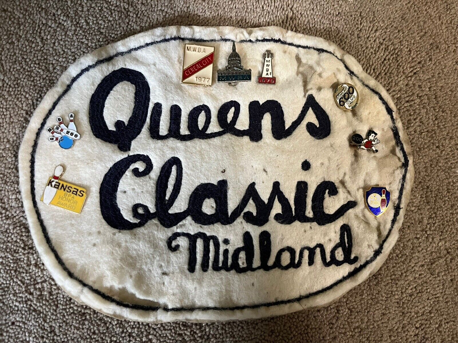 Vintage Bowling Lapel Pins & Crest Patch Queens Classic Midland M.W.B.A 1970s