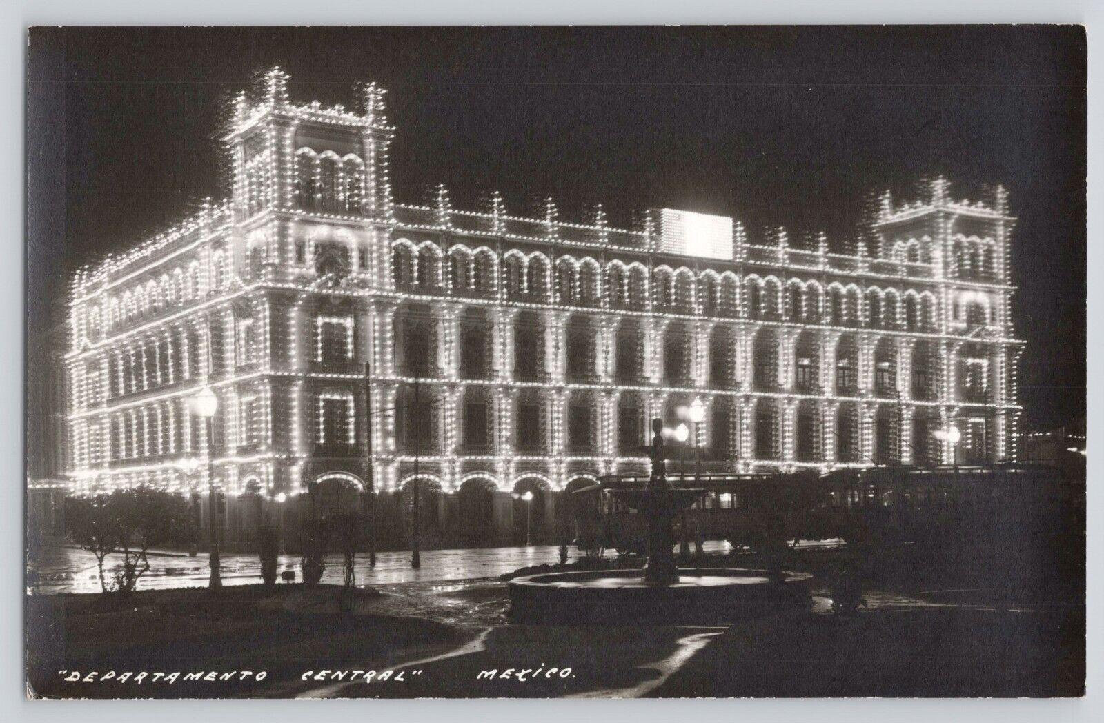 Postcard RPPC Mexico City Central Department City of Palaces At Night Vintage