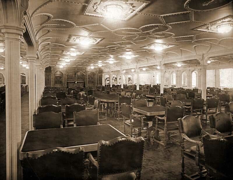 1912 Titanic\'s Main Dining Room on the Salon Deck Old Photo 8.5\