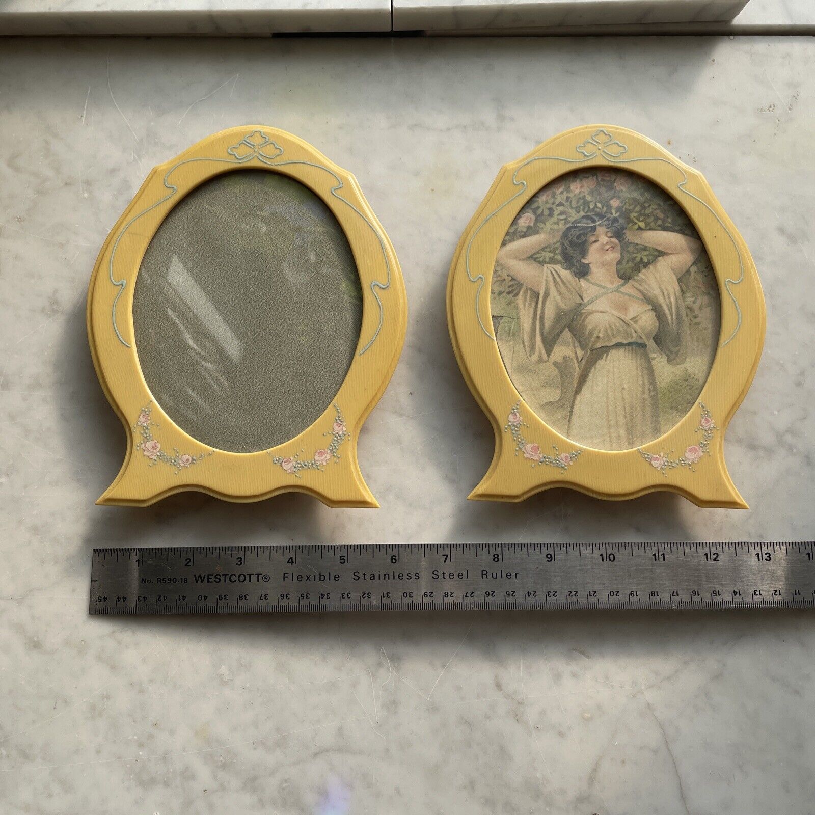 Pair Of Vintage Oval Celluloid Picture Frames