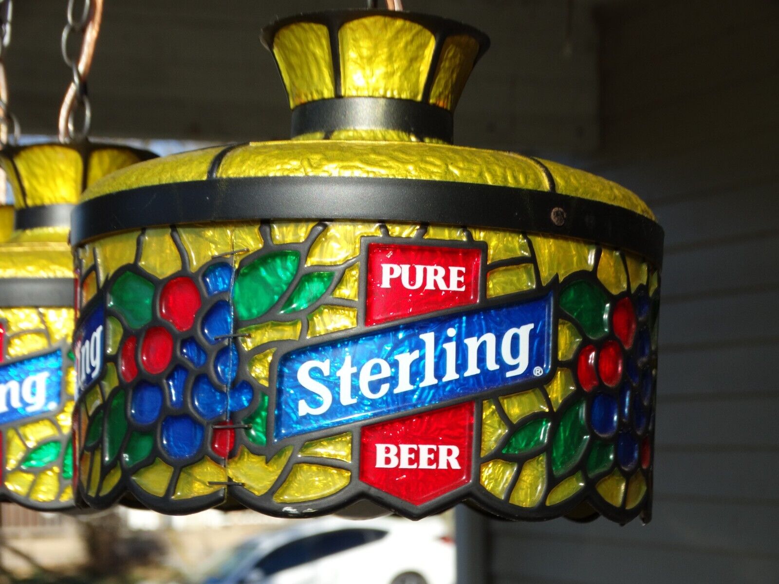 Vtg 1976 Heileman Brewing Co Sterling Pure Beer Hanging Lamp Stained Glass Look