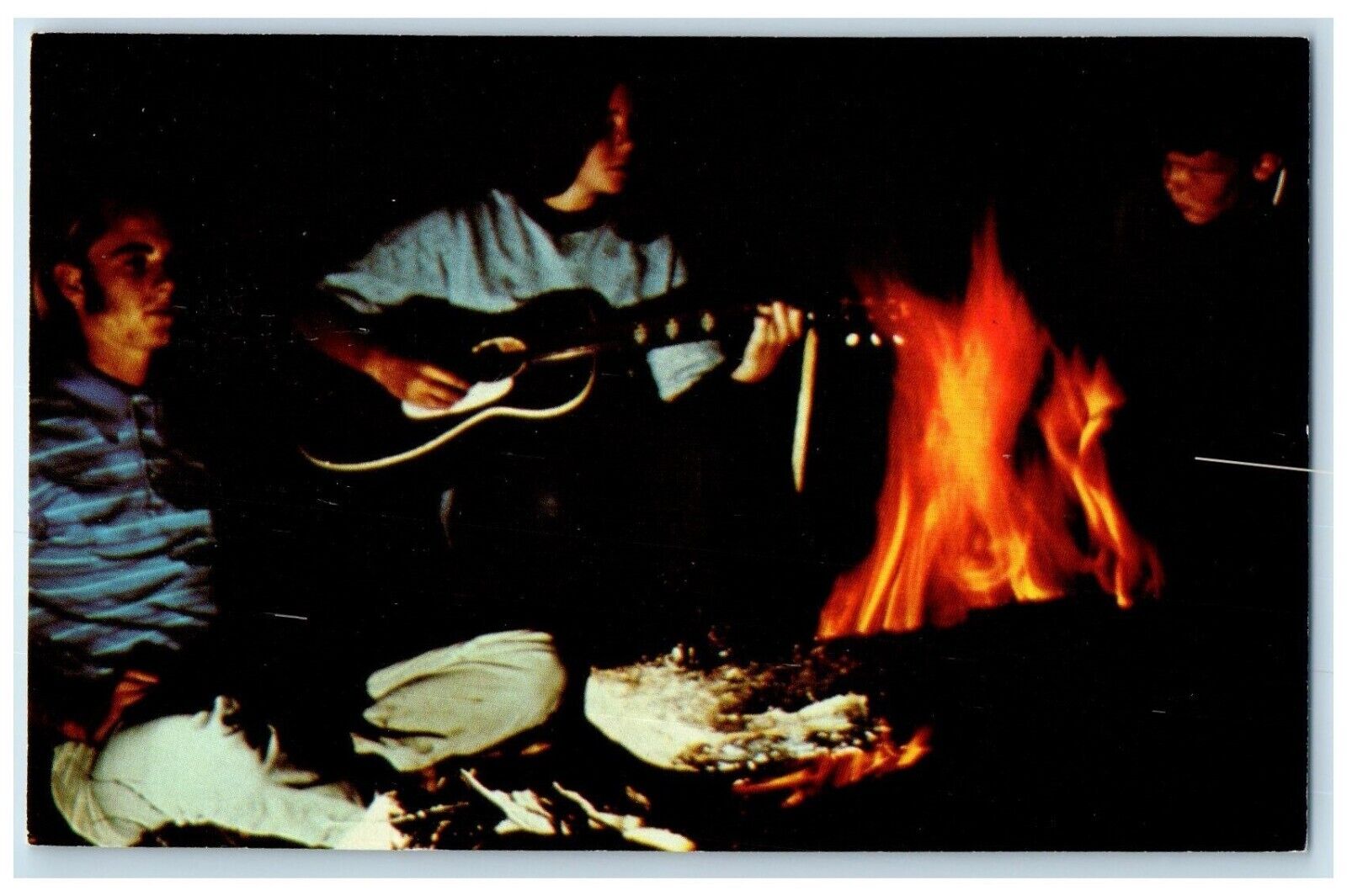 c1960 Sharing Laughter Song Campfire Waupaca Koa Wisconsin WI Vintage Postcard