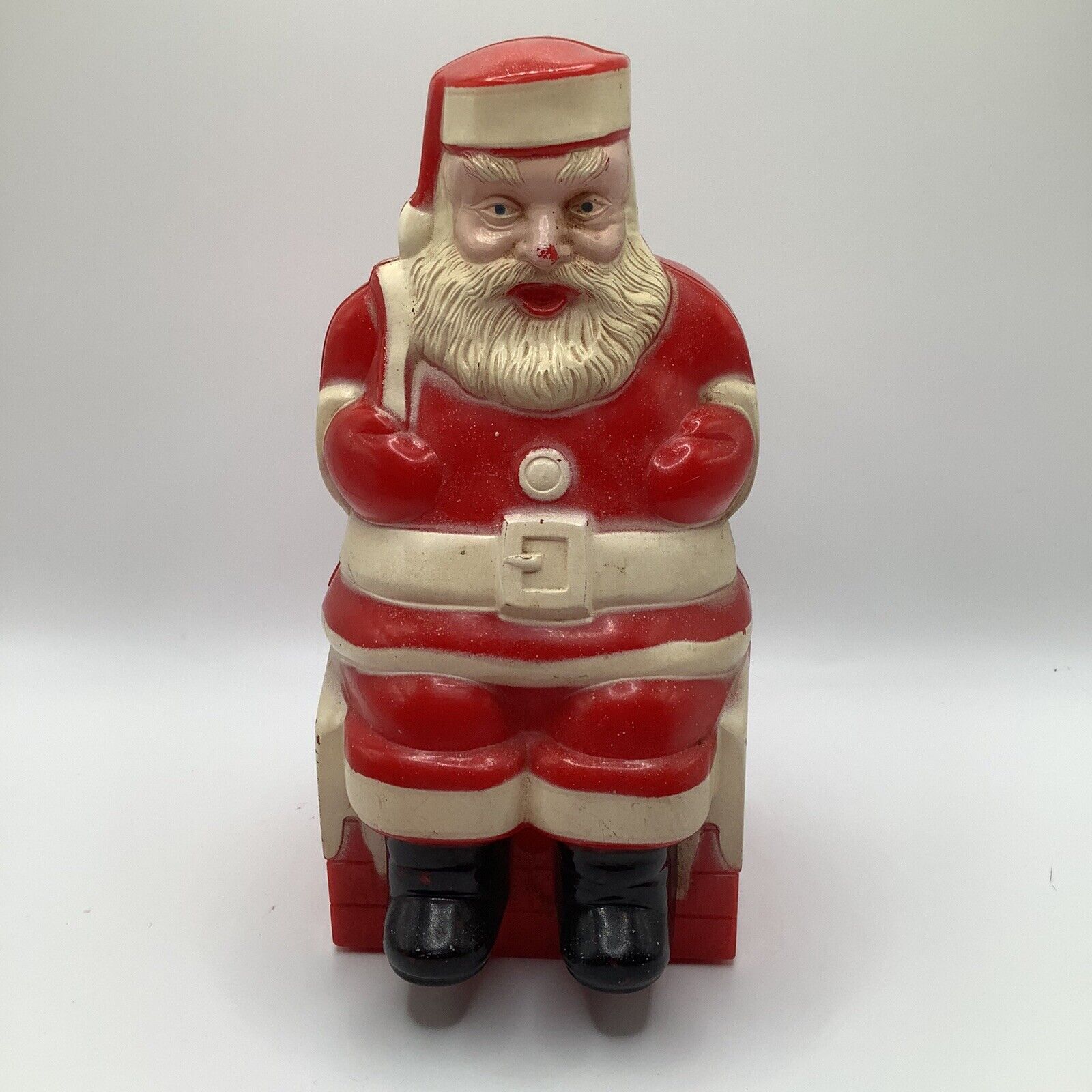 Vintage Raylite Lighted BLOWMOLD Santa Sitting On Chimney Figurine 7” H 