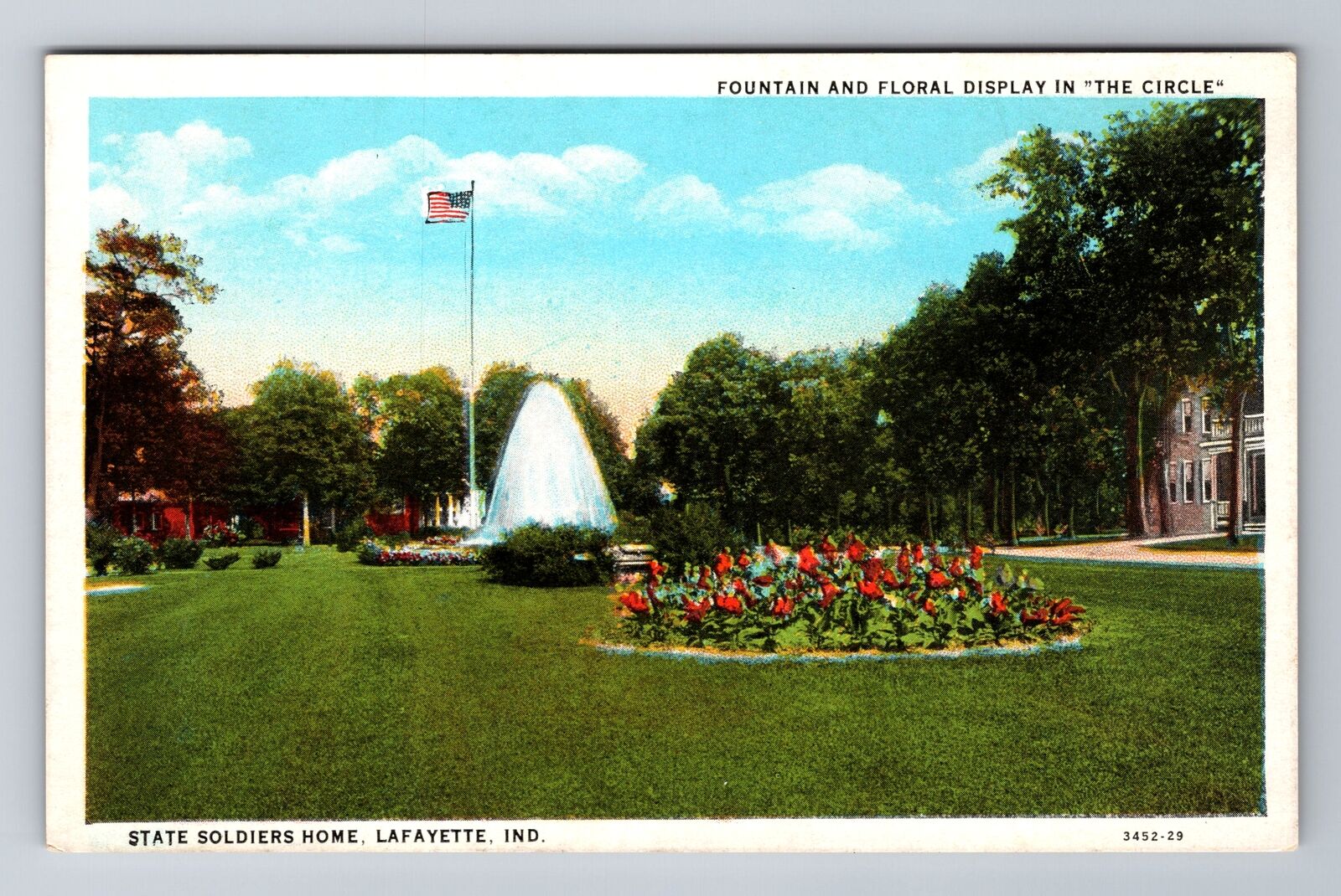 Lafayette IN-Indiana, Fountain And Floral Display, Antique, Vintage Postcard