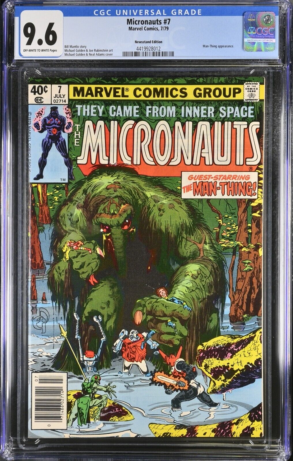 The Micronauts 7 NEWSSTAND CGC 9.6 NM+ MAN-THING NEAL ADAMS White Pages MARVEL🔥