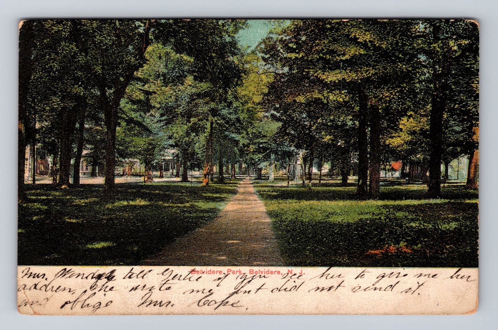 Belvidere NJ-New Jersey, Scene Of Belvidere Park, Antique Vintage c1907 Postcard