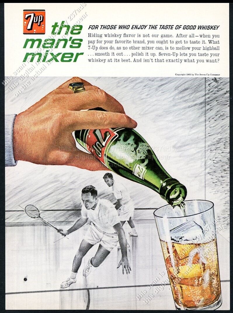 1964 squash game match art 7up 7-up soda vintage print ad
