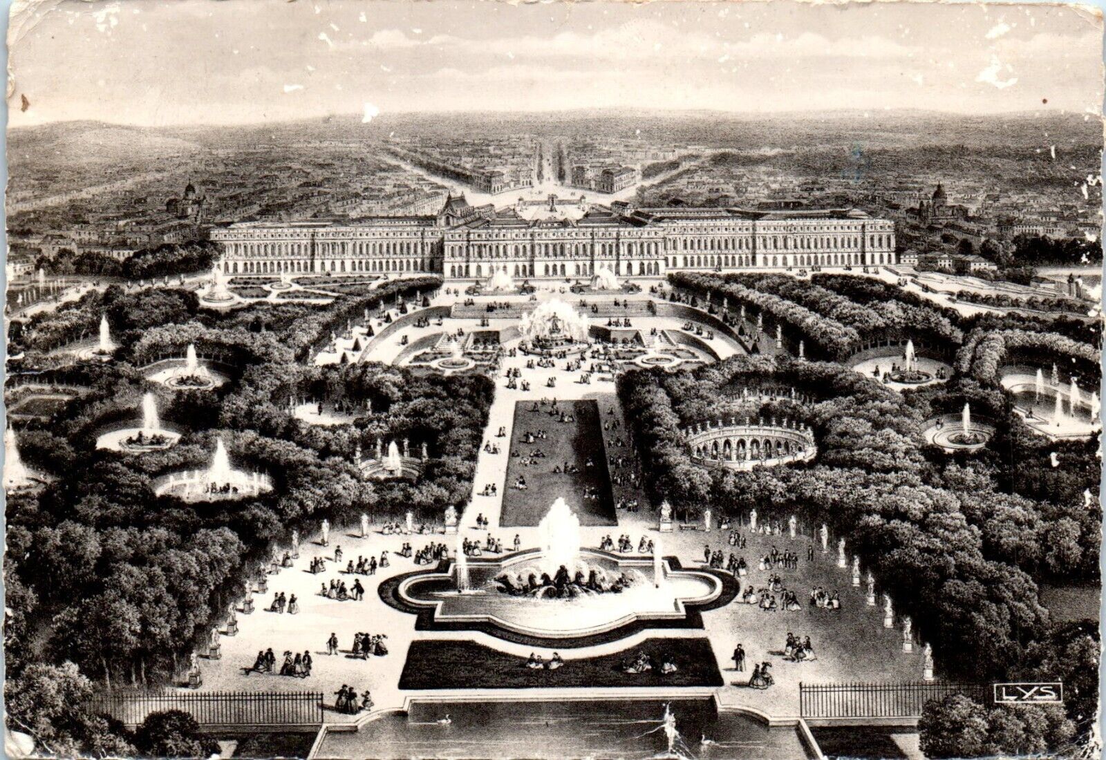 Aerial View of the Palace of Versailles, Versailles, France RPPC Postcard