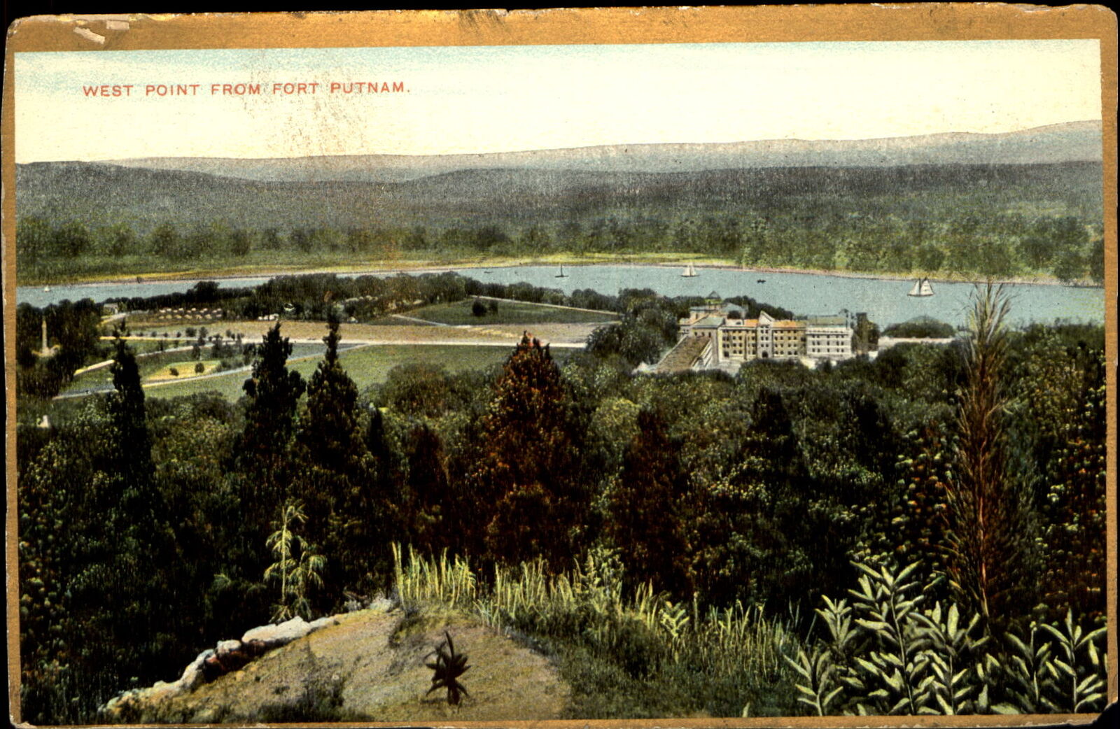 West Point from Fort Putnam ~ New York ~ uncommon gold border c1910