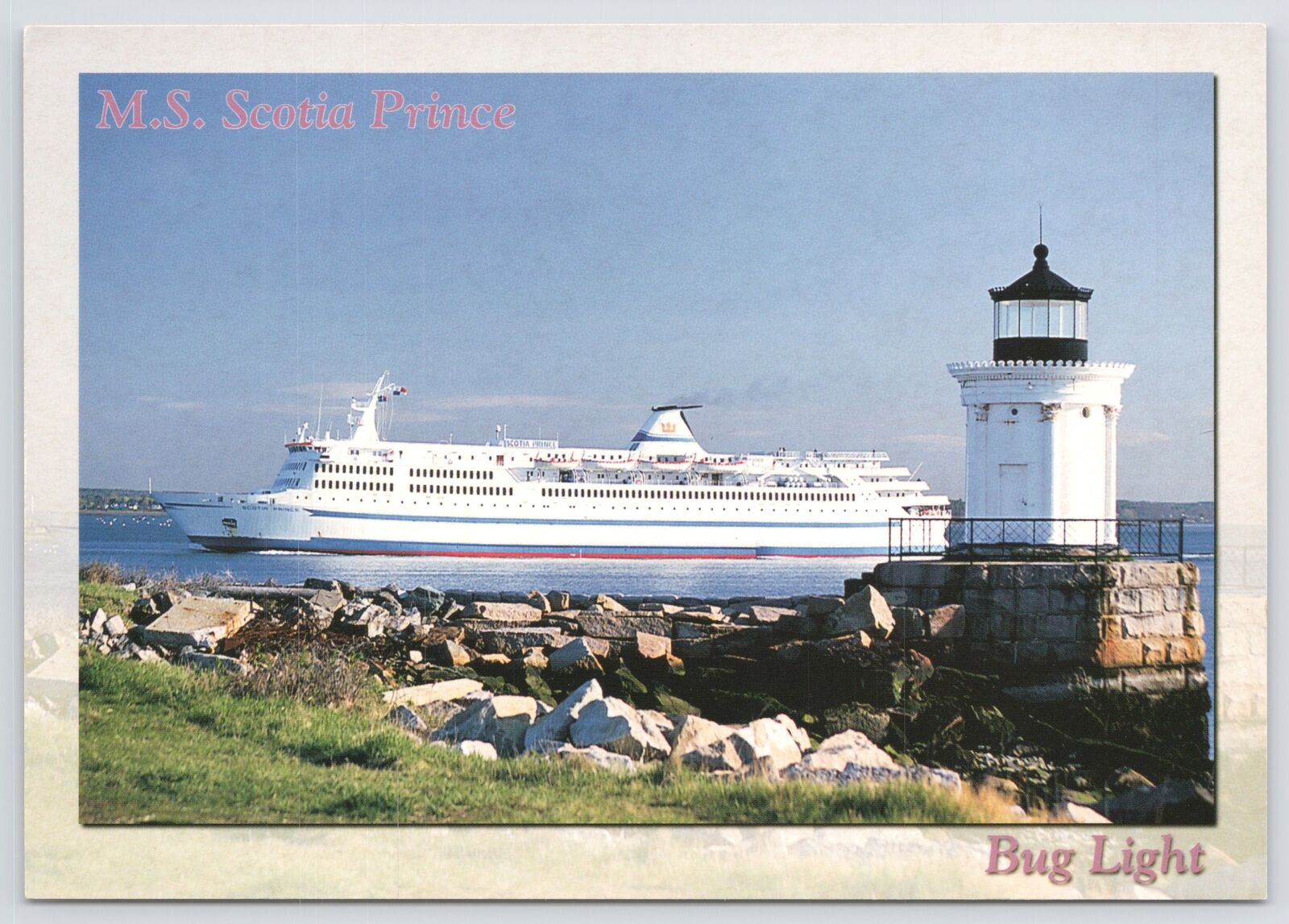 Portland Maine~Panorama MS Scotia Prince & Bug Light~Continental Postcard