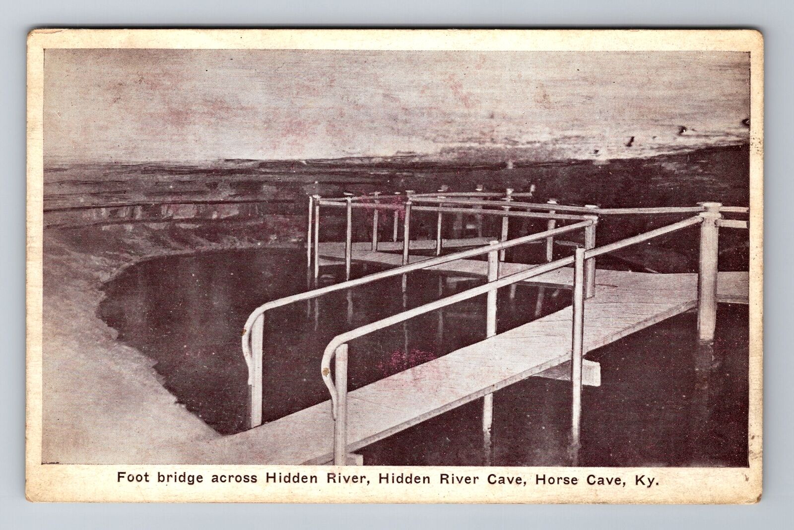 Horse Cave KY-Kentucky, Hidden River Cave, Foot Bridge, Vintage Postcard