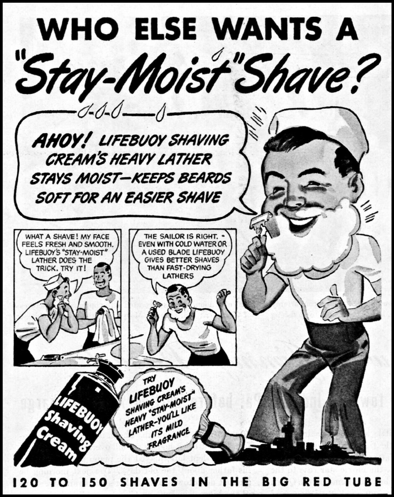 1945 U.S. Navy Sailor Lifebuoy Shaving Cream vintage art print ad adL56