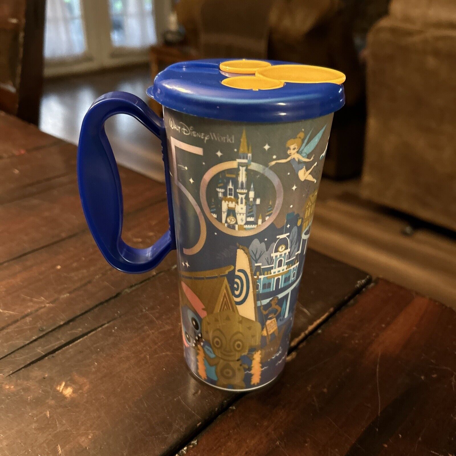 Walt Disney World 50th Anniversary Refillable Resort Mug Cup Mickey Blue Yellow