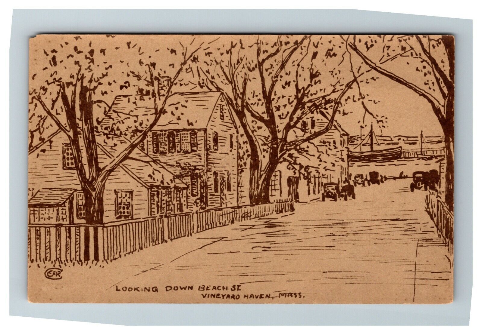Looking Down Beach Street, Vineyard Haven MA c1930 Vintage Postcard