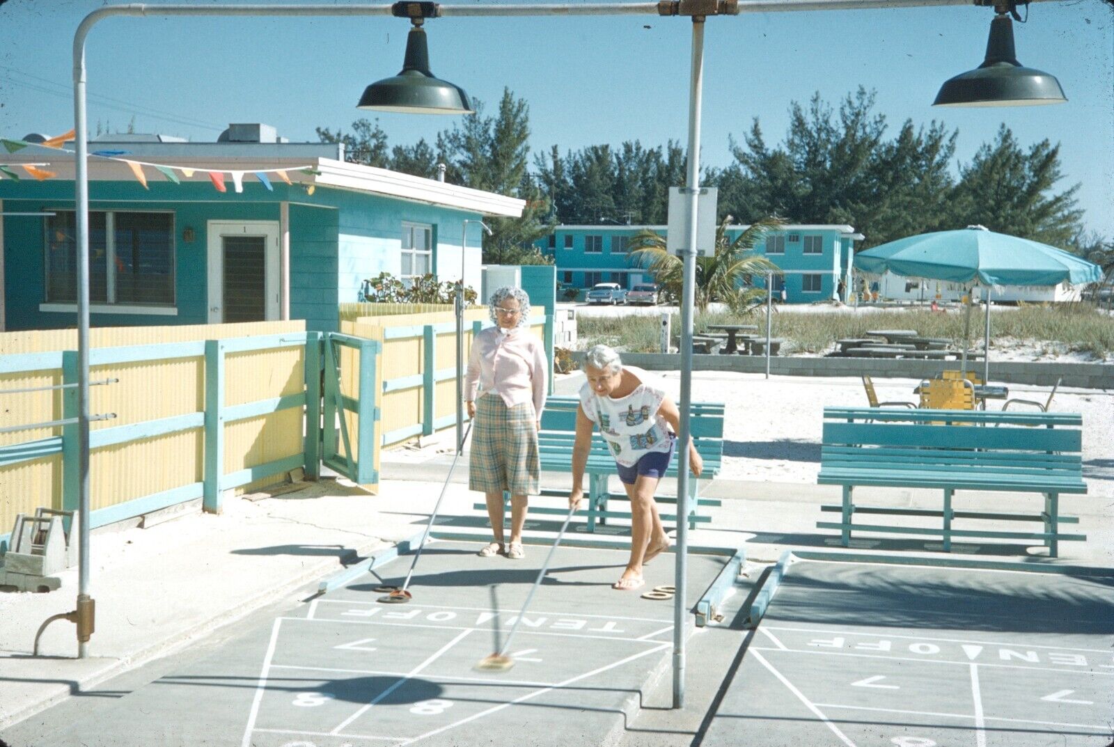 1962 Old Women Playing Shuffleboard Florida Americana Vintage 35mm Slide