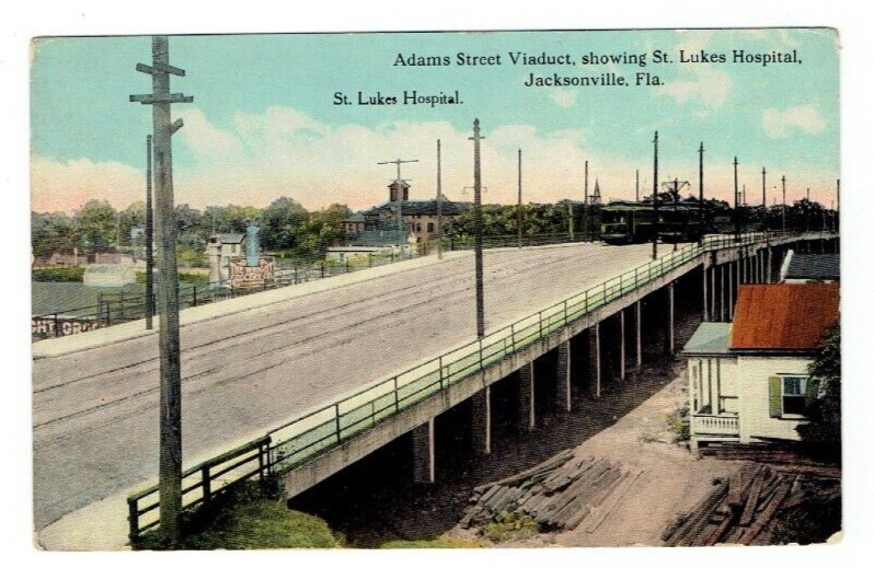 Adams Street Viaduct Jacksonville Florida FL Postcard St. Lukes Hospital