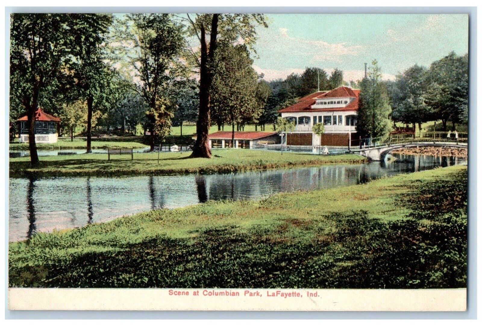 c1910 Scene at Columbian Park La Fayette Indiana IN Antique Unposted Postcard