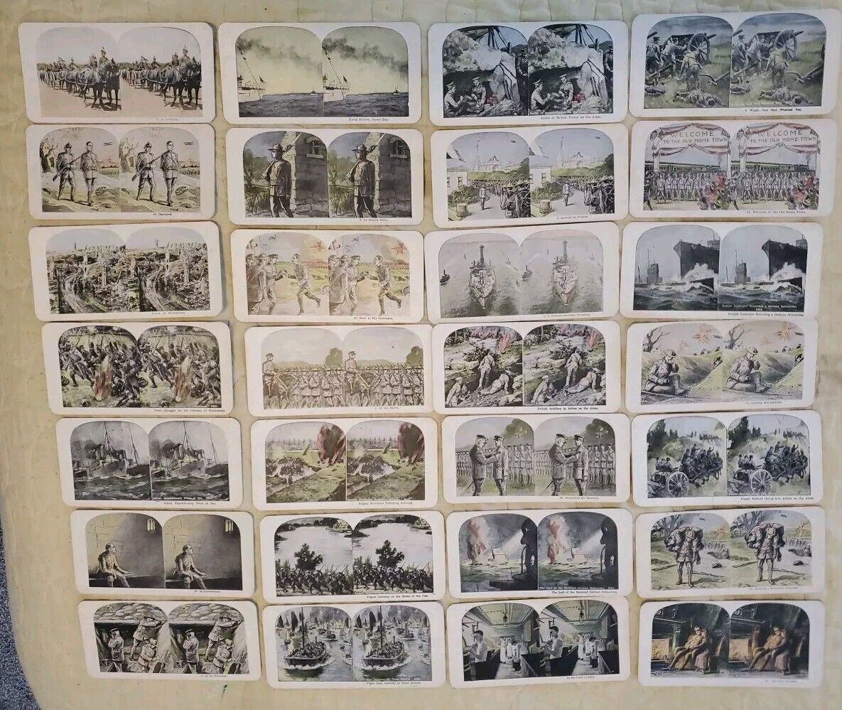 (28) WW1 STEREOVIEW CARDS Images of WORLD WAR 1 Artistic Sterioscope Cards