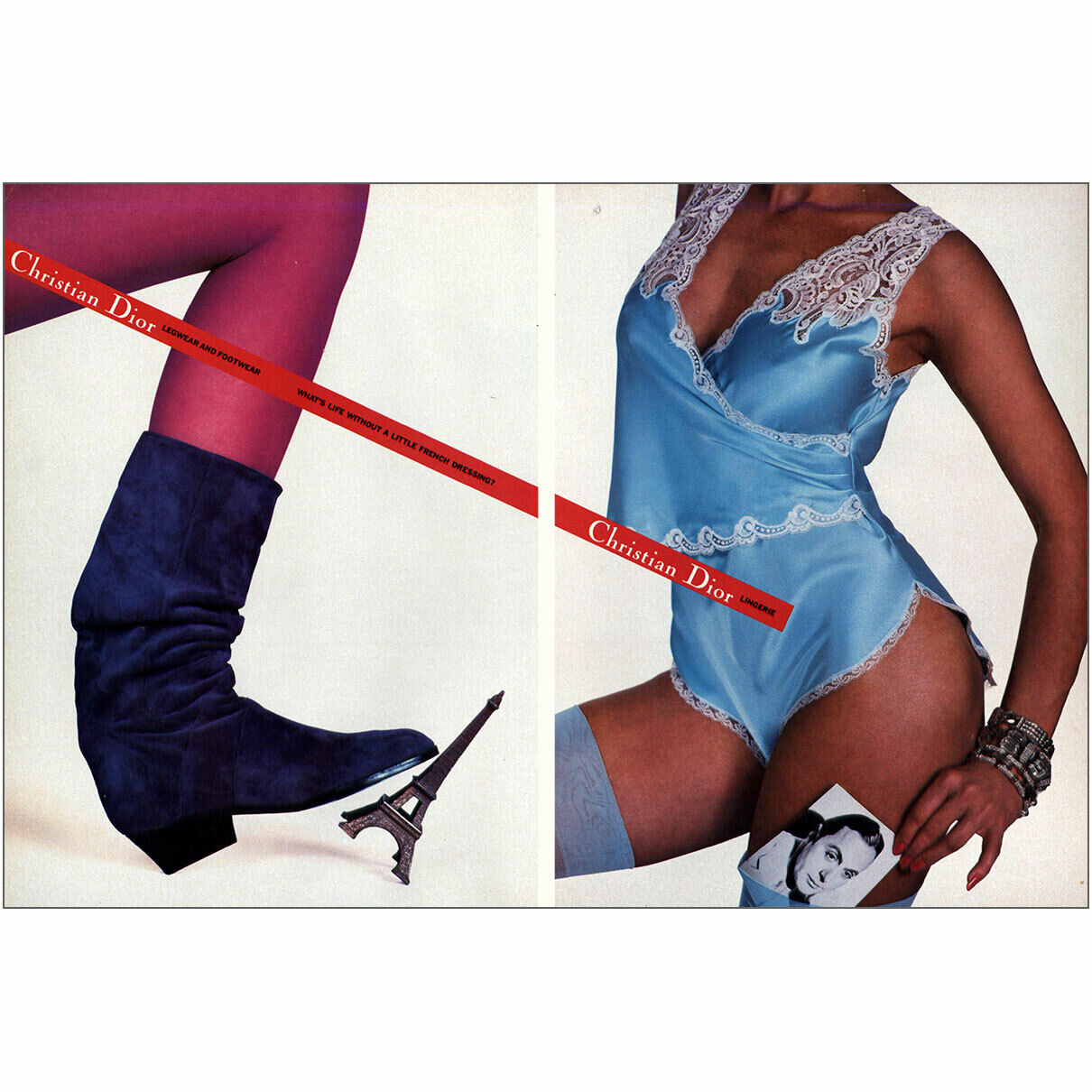 1984 Christian Dior: Legwear Footwear French Dressing Vintage Print Ad