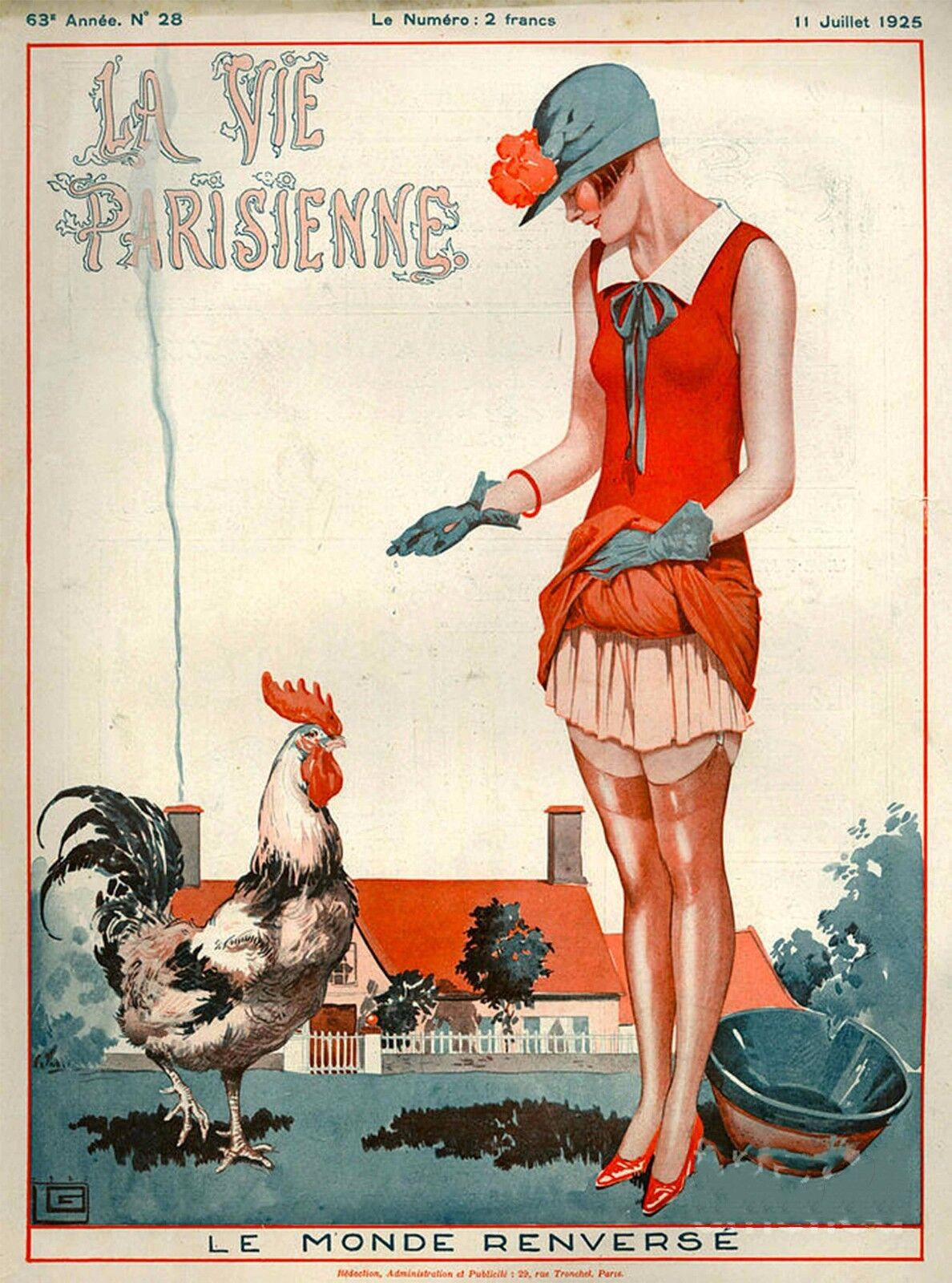 1925 La Vie Parisienne Feeding the Rooster France Travel Advertisement Poster