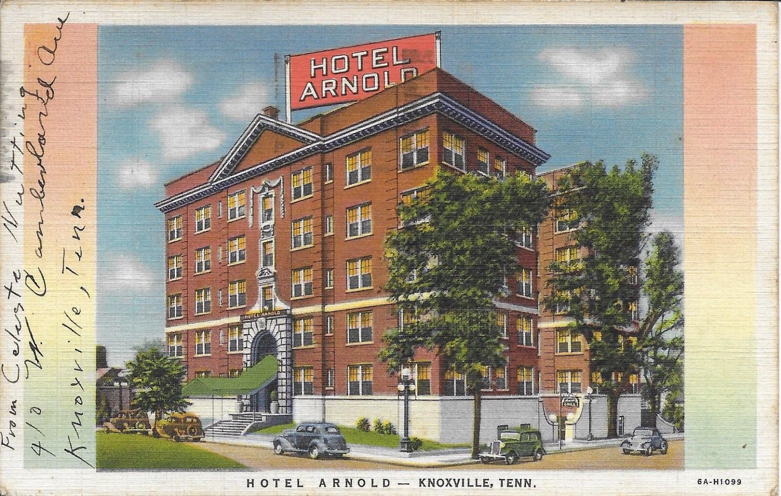 Hotel Arnold Nashville TN postally used in 1938