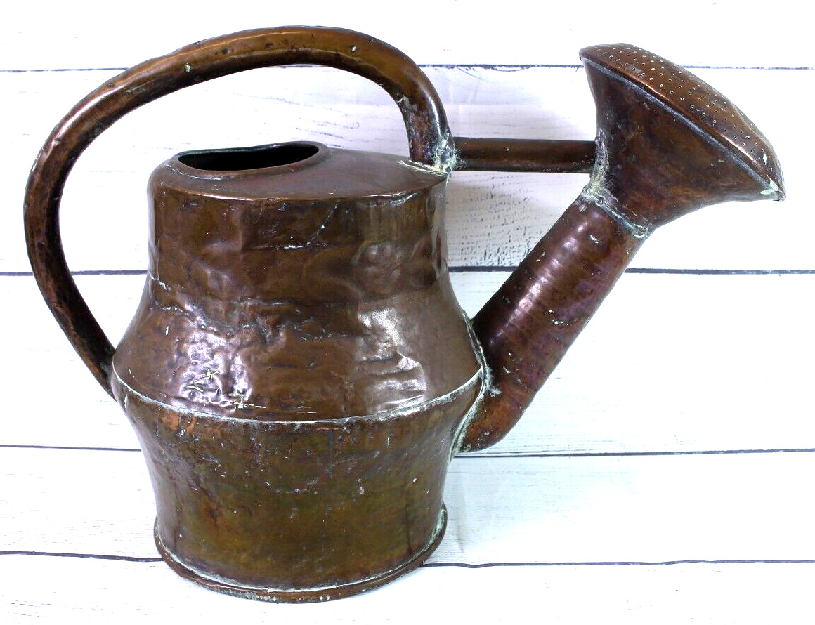 Large antique 18th 19th century French hammered copper arch handle watering can