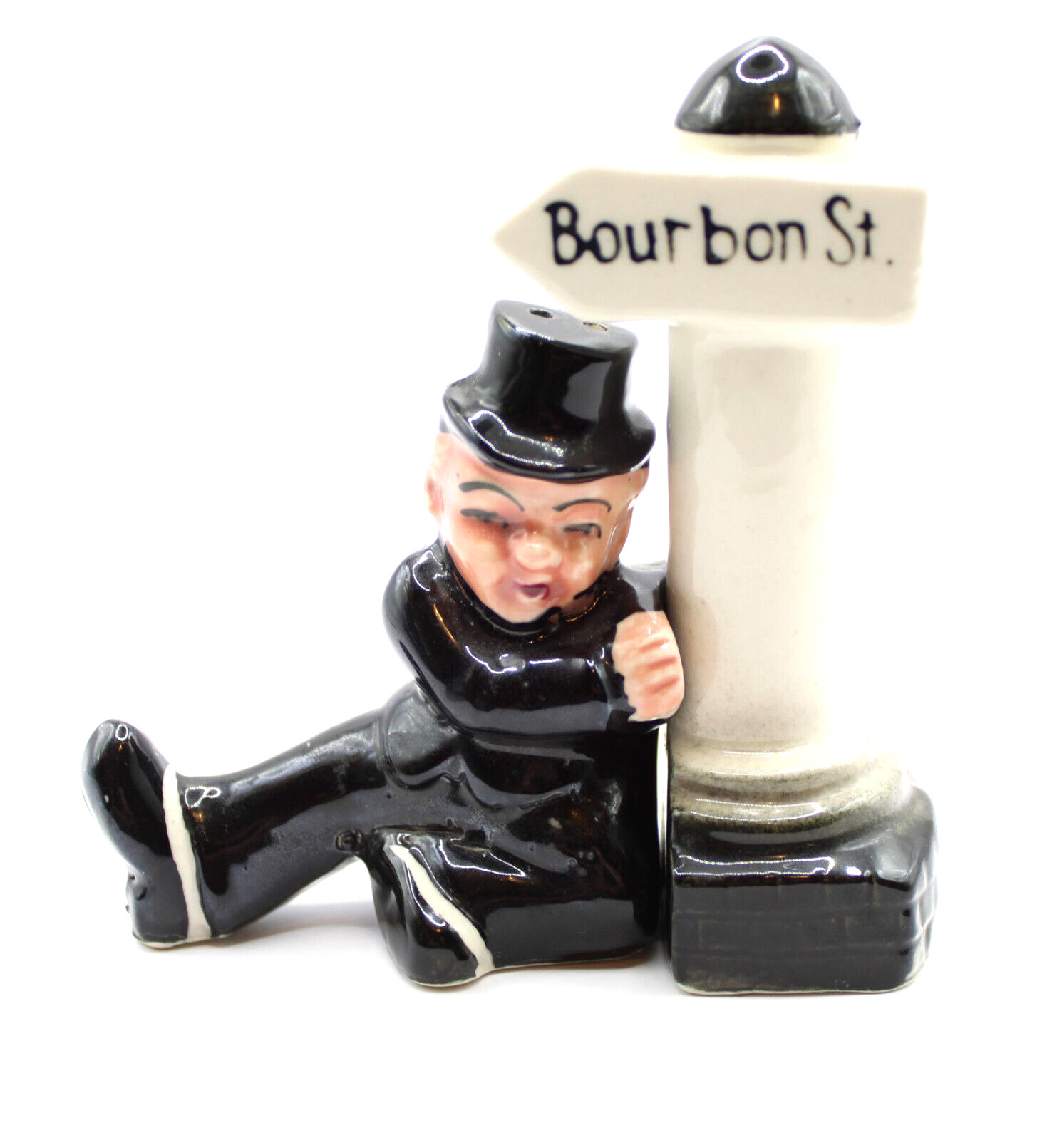Drunk Man Hanging On Bourbon St Post Salt And Pepper Shakers Vintage Barware