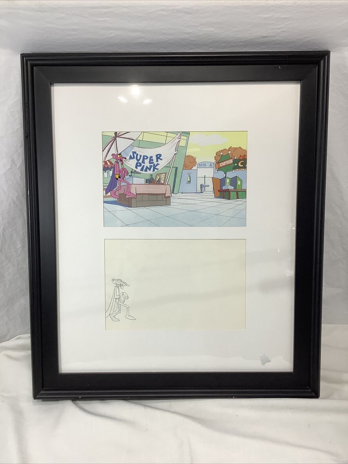 Vintage The Pink Panther SUPER PINK Animation Production Cel Scene & Drawing